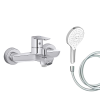 Mitigeur baignoire JACOB DELAFON July+ + pommeau de douche Metro signature + flexible de douche lisse