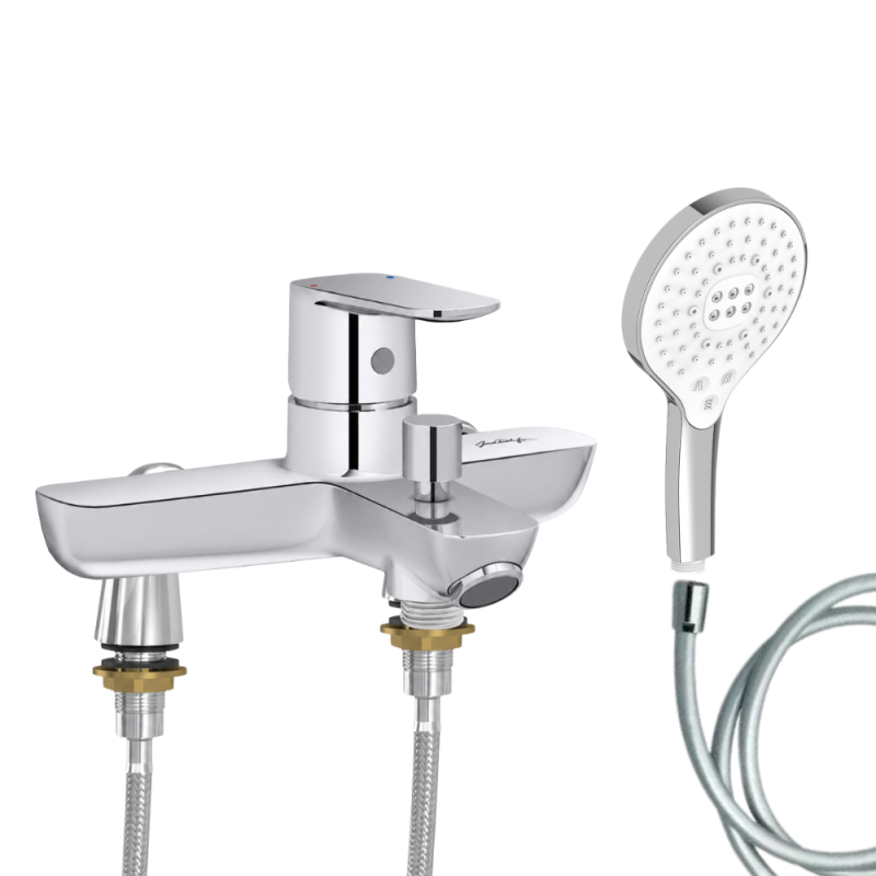 Mitigeur baignoire JACOB DELAFON July+ + pommeau de douche Metro signature + flexible de douche lisse + colonnettes Idro'Flex