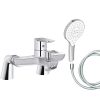 Mitigeur baignoire JACOB DELAFON July+ + pommeau de douche Metro signature + flexible de douche lisse + colonnettes