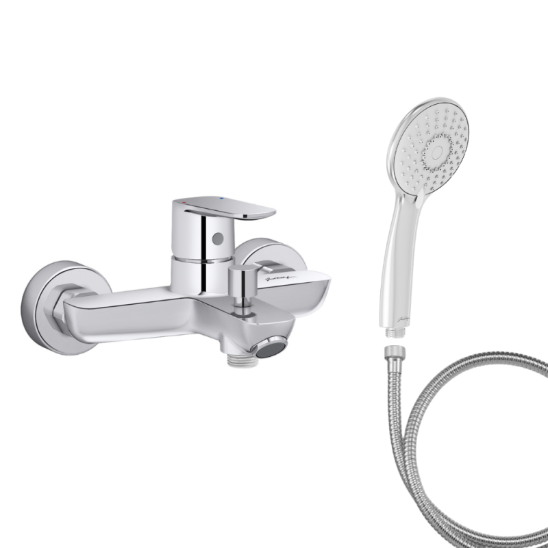 Mitigeur baignoire JACOB DELAFON July+ + pommeau de douche Juliette + flexible de douche métal