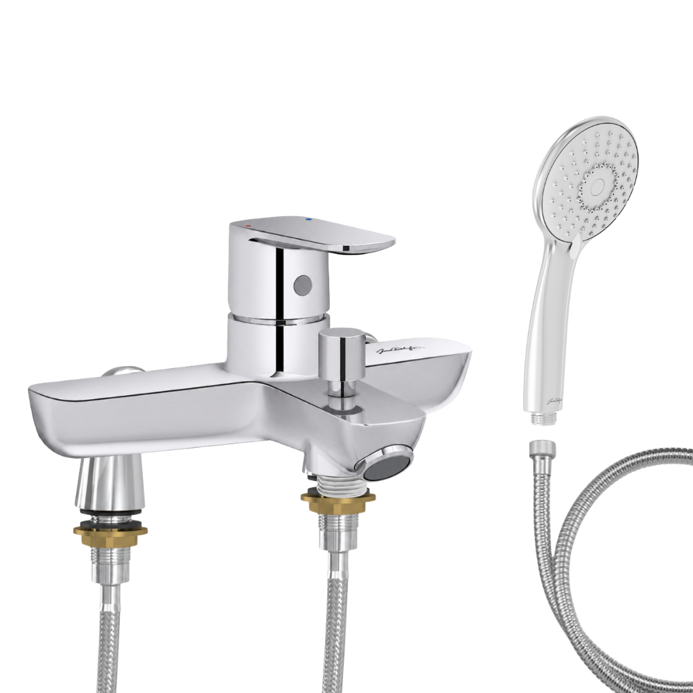 Mitigeur baignoire JACOB DELAFON July+ + pommeau de douche Juliette + flexible de douche métal + colonnettes Idro'Flex