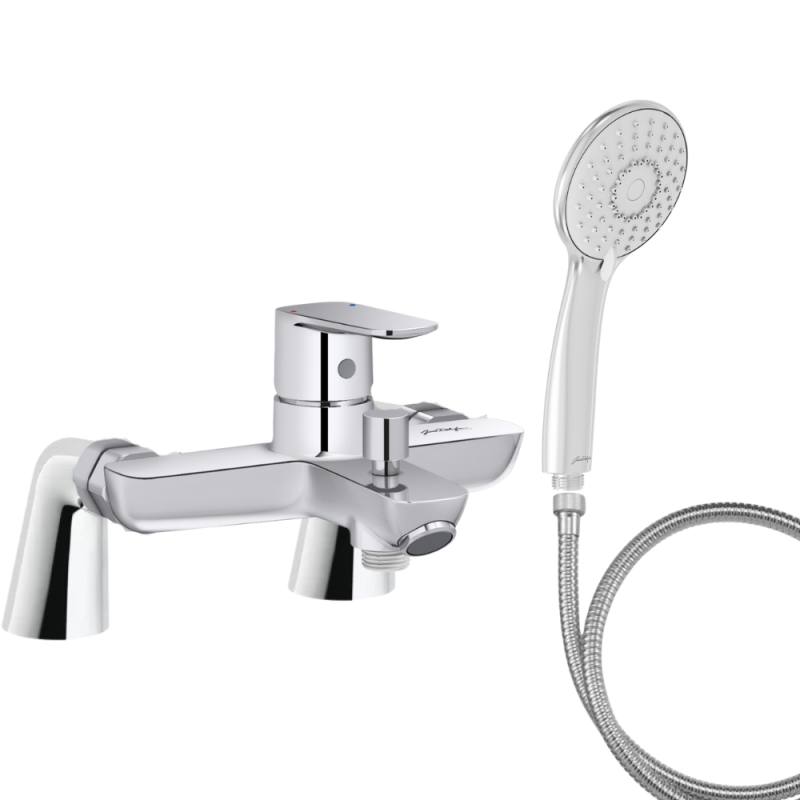 Mitigeur baignoire JACOB DELAFON July+ + pommeau de douche Juliette + flexible de douche métal + colonnettes
