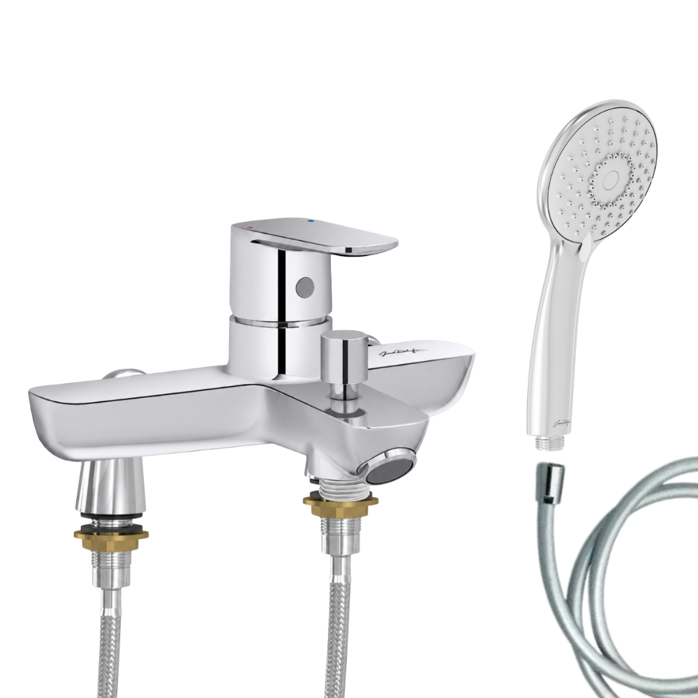 Mitigeur baignoire JACOB DELAFON July+ + pommeau de douche Juliette + flexible de douche lisse + colonnettes Idro'Flex