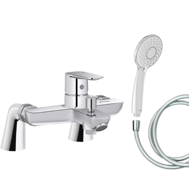 Mitigeur baignoire JACOB DELAFON July+ + pommeau de douche Juliette + flexible de douche lisse + colonnettes