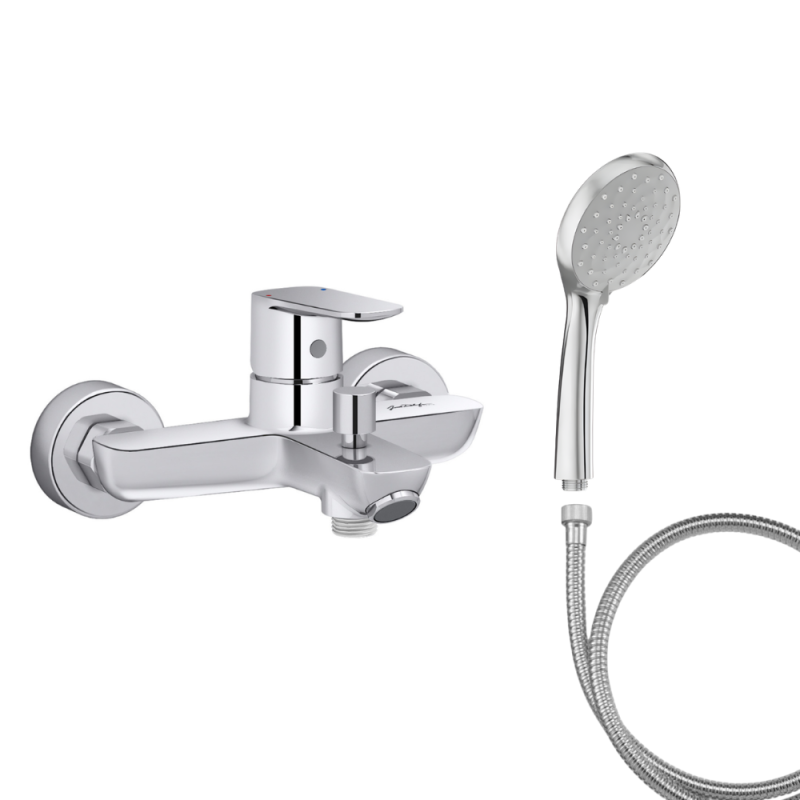 Mitigeur baignoire JACOB DELAFON July+ + pommeau de douche Awaken + flexible de douche métal