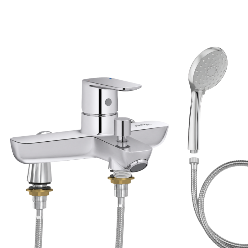Mitigeur baignoire JACOB DELAFON July+ + pommeau de douche Awaken + flexible de douche métal + colonnettes Idro'Flex
