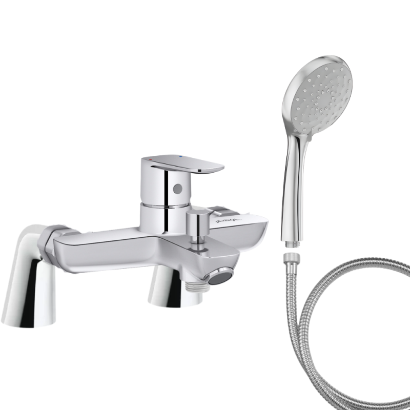Mitigeur baignoire JACOB DELAFON July+ + pommeau de douche Awaken + flexible de douche métal + colonnettes