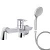 Mitigeur baignoire JACOB DELAFON July+ + pommeau de douche Awaken + flexible de douche métal + colonnettes