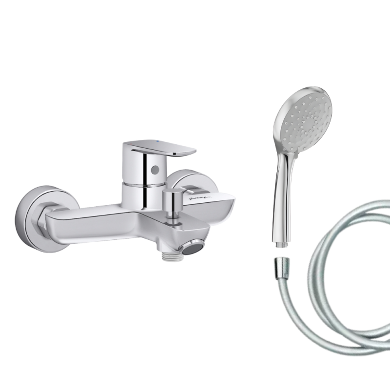 Mitigeur baignoire JACOB DELAFON July+ + pommeau de douche Awaken + flexible de douche lisse
