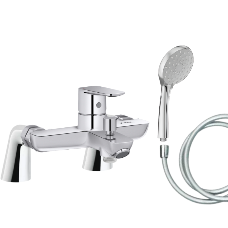 Mitigeur baignoire JACOB DELAFON July+ + pommeau de douche Awaken + flexible de douche lisse + colonnettes