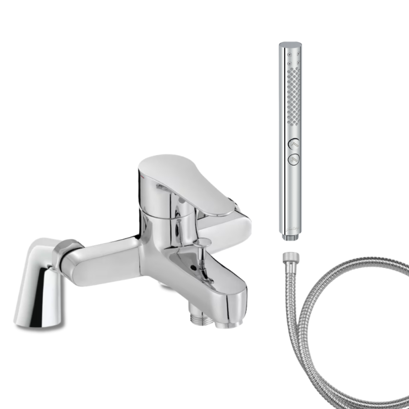 Mitigeur baignoire JACOB DELAFON July + pommeau de douche Shift+ rond + flexible de douche métal + colonnettes