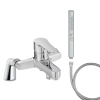 Mitigeur baignoire JACOB DELAFON July + pommeau de douche Shift+ rond + flexible de douche métal + colonnettes