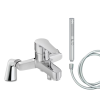 Mitigeur baignoire JACOB DELAFON July + pommeau de douche Shift+ rond + flexible de douche lisse + colonnettes