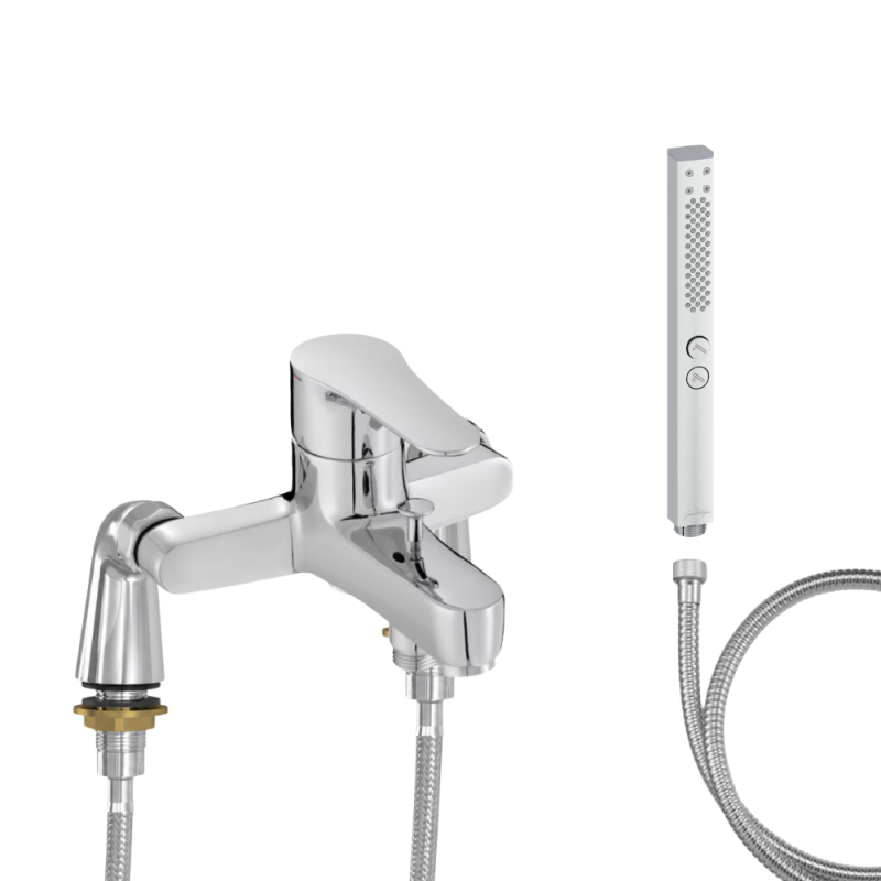 Mitigeur baignoire JACOB DELAFON July + pommeau de douche Shift+ carré + flexible de douche métal + colonnettes Idro'Flex