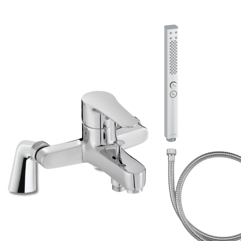 Mitigeur baignoire JACOB DELAFON July + pommeau de douche Shift+ carré + flexible de douche métal + colonnettes