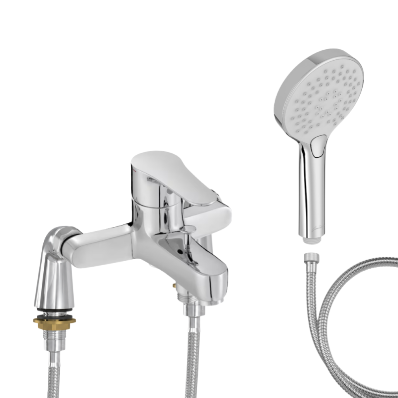 Mitigeur baignoire JACOB DELAFON July + pommeau de douche Metro + flexible de douche métal + colonnettes Idro'Flex