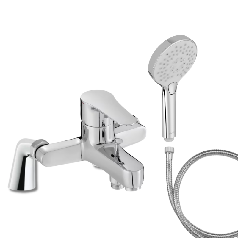 Mitigeur baignoire JACOB DELAFON July + pommeau de douche Metro + flexible de douche métal + colonnettes