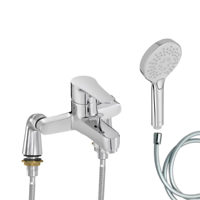 Mitigeur baignoire JACOB DELAFON July + pommeau de douche Metro + flexible de douche lisse + colonnettes Idro'Flex
