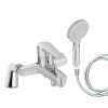 Mitigeur baignoire JACOB DELAFON July + pommeau de douche Metro + flexible de douche lisse + colonnettes