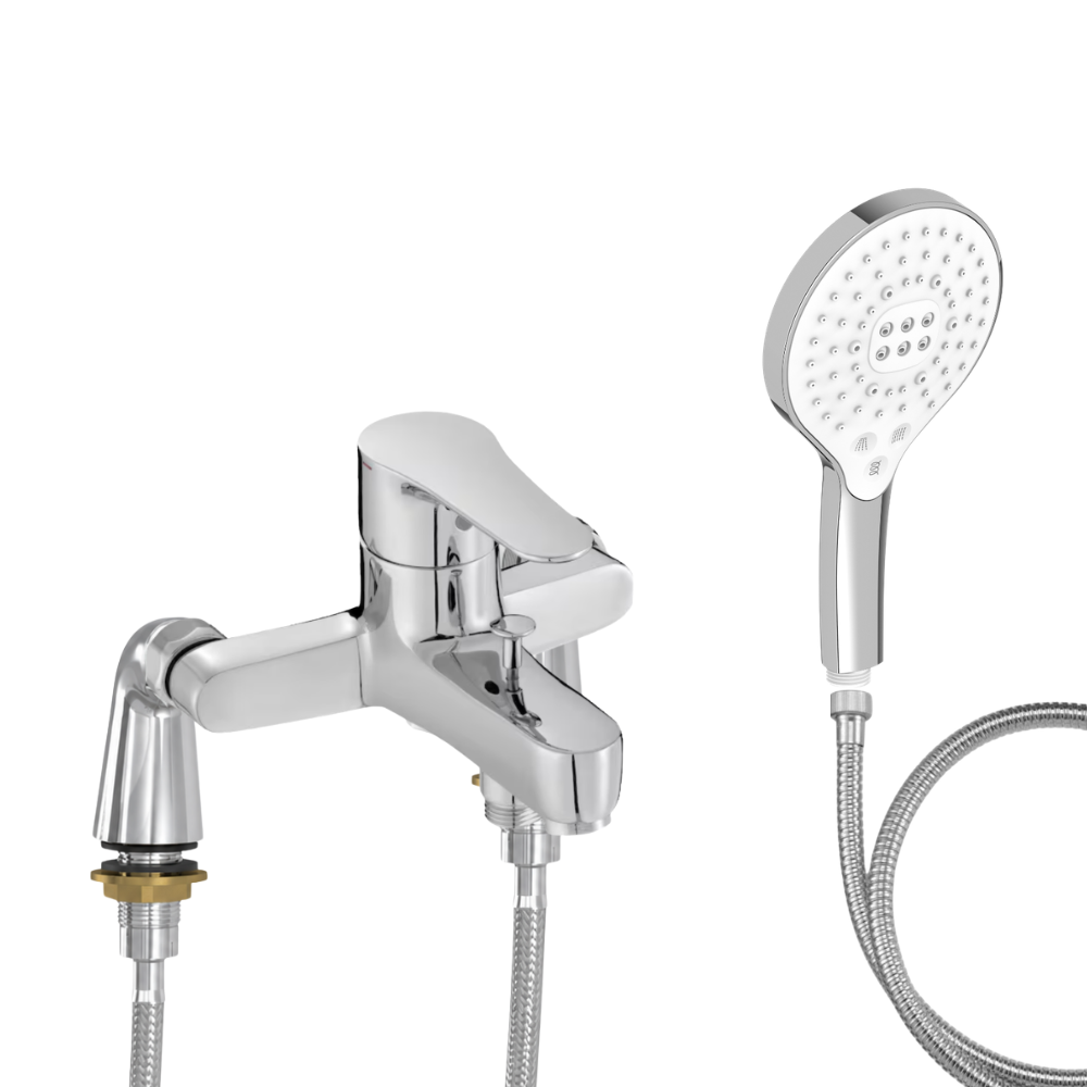 Mitigeur baignoire JACOB DELAFON July + pommeau de douche Metro signature + flexible de douche métal + colonnettes Idro'Flex