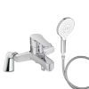 Mitigeur baignoire JACOB DELAFON July + pommeau de douche Metro signature + flexible de douche métal + colonnettes