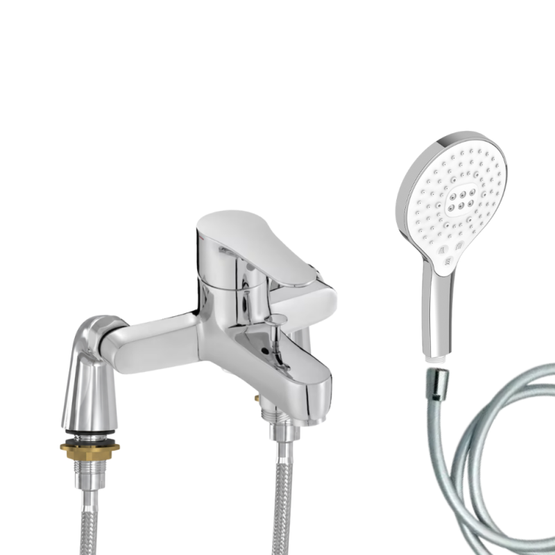 Mitigeur baignoire JACOB DELAFON July + pommeau de douche Metro signature + flexible de douche lisse + colonnettes Idro'Flex