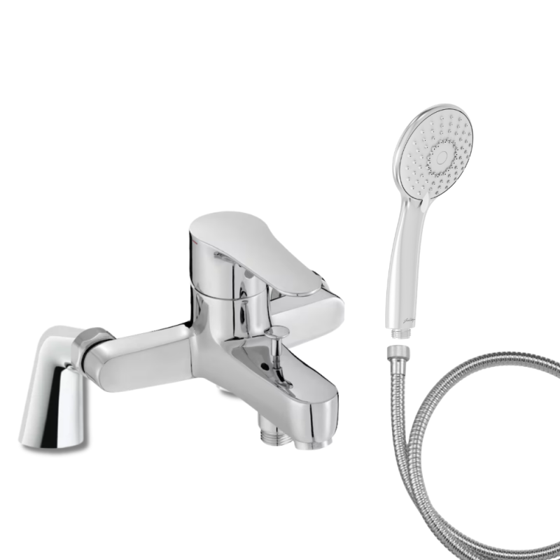 Mitigeur baignoire JACOB DELAFON July + pommeau de douche Juliette + flexible de douche métal + colonnettes