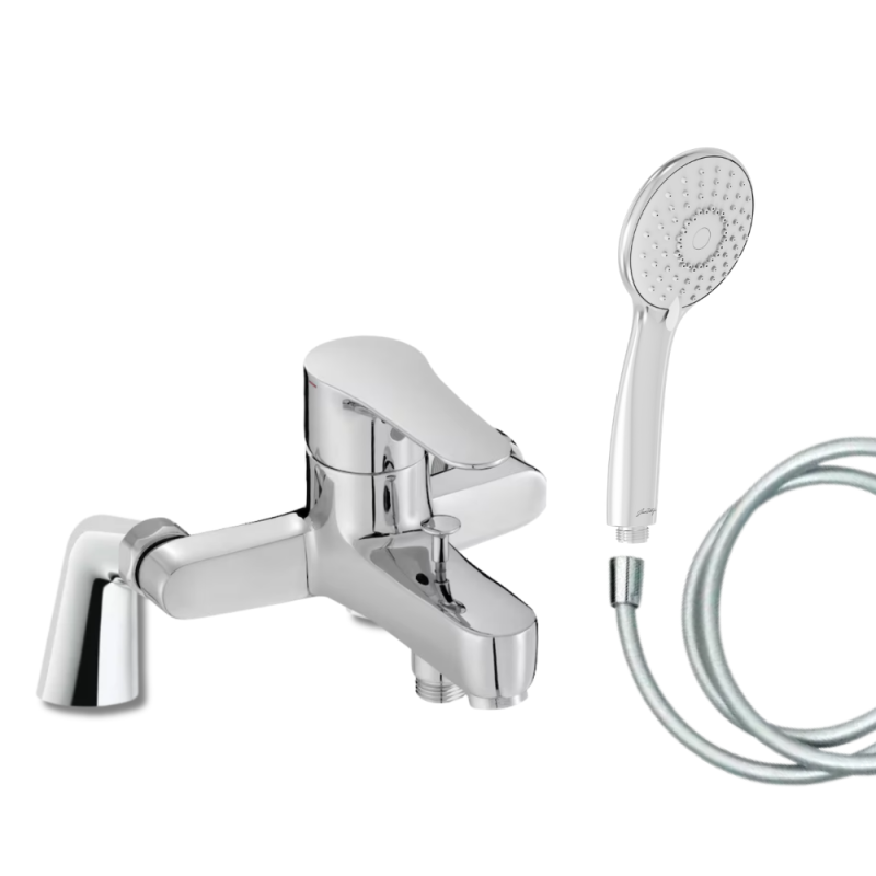 Mitigeur baignoire JACOB DELAFON July + pommeau de douche Juliette + flexible de douche lisse + colonnettes