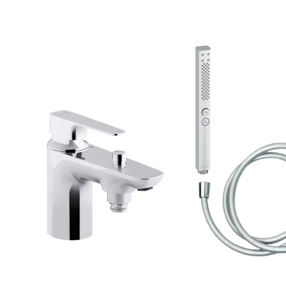 Mitigeur baignoire JACOB DELAFON Aleo+ + pommeau de douche Shift+ carré + flexible de douche lisse