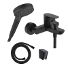 Pack mitigeur mécanique HANSGROHE Rebris S + pommeau Vernis Blend 2jets + flexible 160cm + support noir mat | Batinea