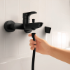 Pack mitigeur mécanique HANSGROHE Rebris S + pommeau Vernis Blend 2jets + flexible 160cm + support noir mat | Batinea