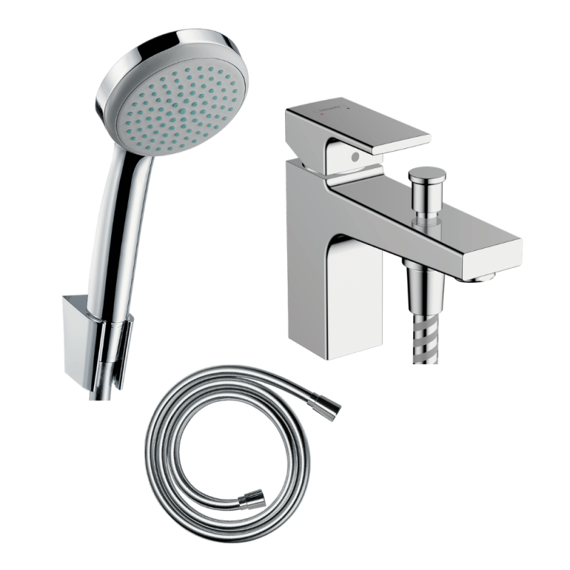 Pack mitigeur bain douche mécanique monotrou Vernis Shape + pommeau Croma 100 + support et flexible 125 cm chromé |Batinea