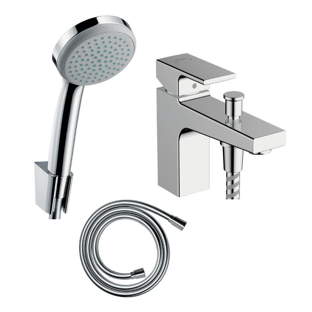 Pack mitigeur bain douche mécanique monotrou Vernis Shape + pommeau Croma 100 + support et flexible 125 cm chromé |Batinea