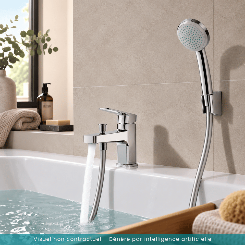 Pack mitigeur bain douche mécanique monotrou Vernis Shape + pommeau Croma 100 + support et flexible 125 cm chromé |Batinea