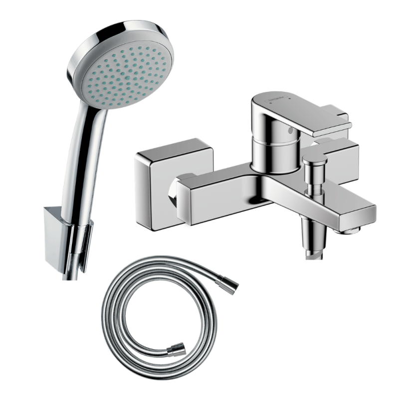 Pack mitigeur bain douche mécanique Vernis Shape mural + pommeau Croma 100 + support et flexible 125cm chromé |Batinea