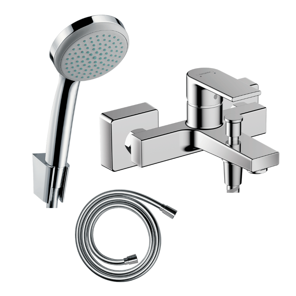 Pack mitigeur bain douche mécanique Vernis Shape mural + pommeau Croma 100 + support et flexible 125cm chromé |Batinea