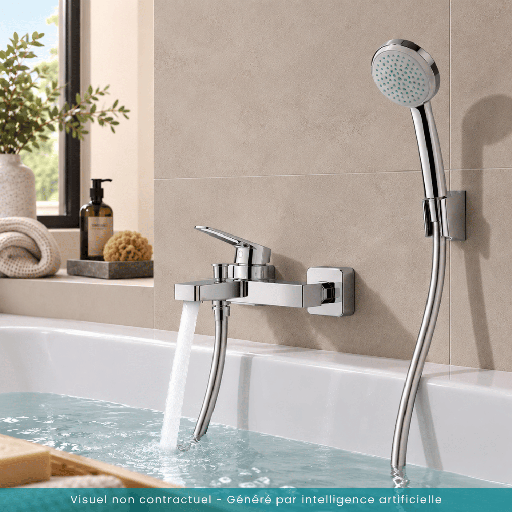 Pack mitigeur bain douche mécanique Vernis Shape mural + pommeau Croma 100 + support et flexible 125cm chromé |Batinea