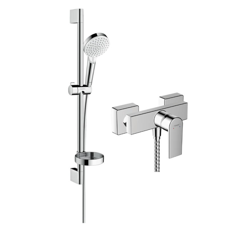 Mitigeur douche mécanique HANSGROHE Vernis Shape + pommeau Crometta + flexible 160cm + barre + porte-savon chromé |Batinea