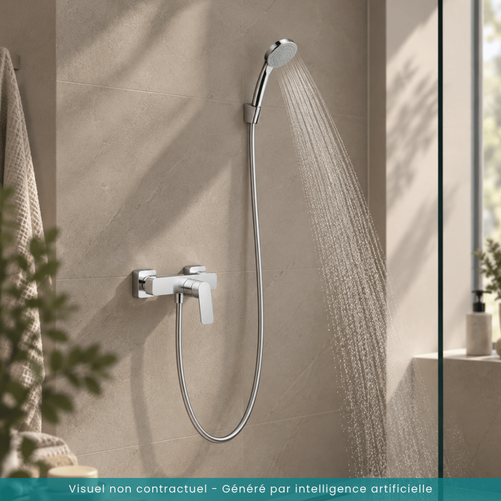 Pack mitigeur douche mécanique HANSGROHE Vernis Shape + Croma 100 pommeau 1 jet avec support + flexible 125cm chromé |Batinea