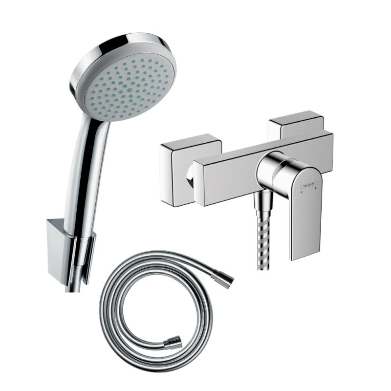 Pack mitigeur douche mécanique HANSGROHE Vernis Shape + Croma 100 pommeau 1 jet avec support + flexible 125cm chromé |Batinea