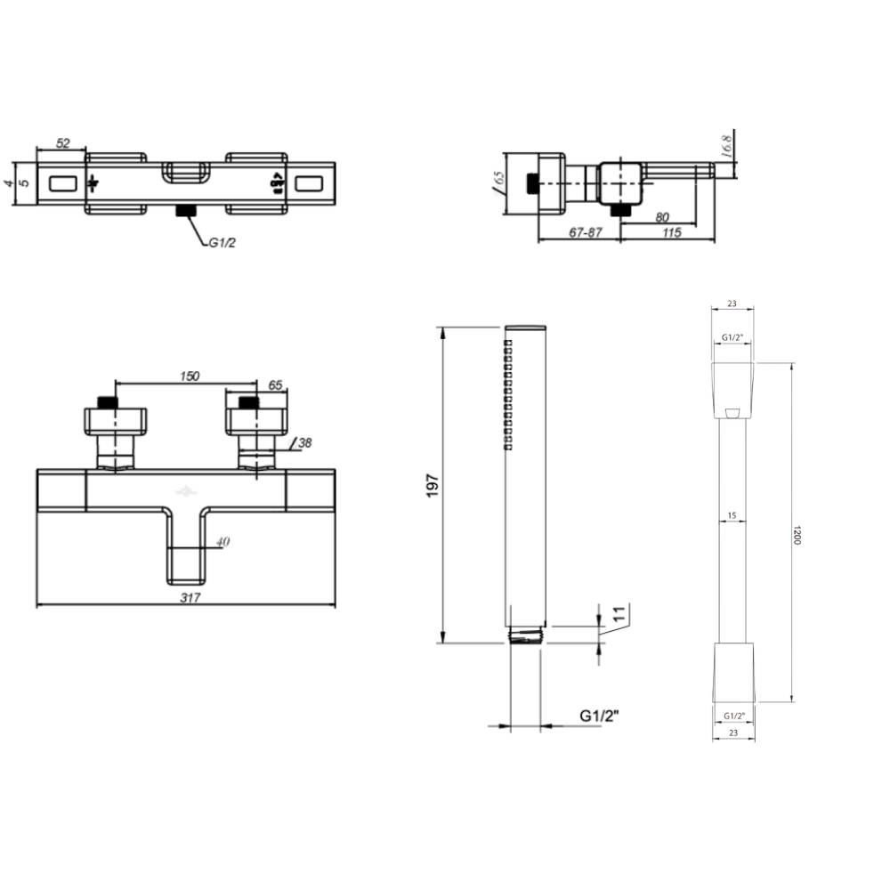Ensemble bain douche avec mitigeur thermostatique VILLEROY ET BOCH Universal carré + douchette 1 jet et support | Batinea