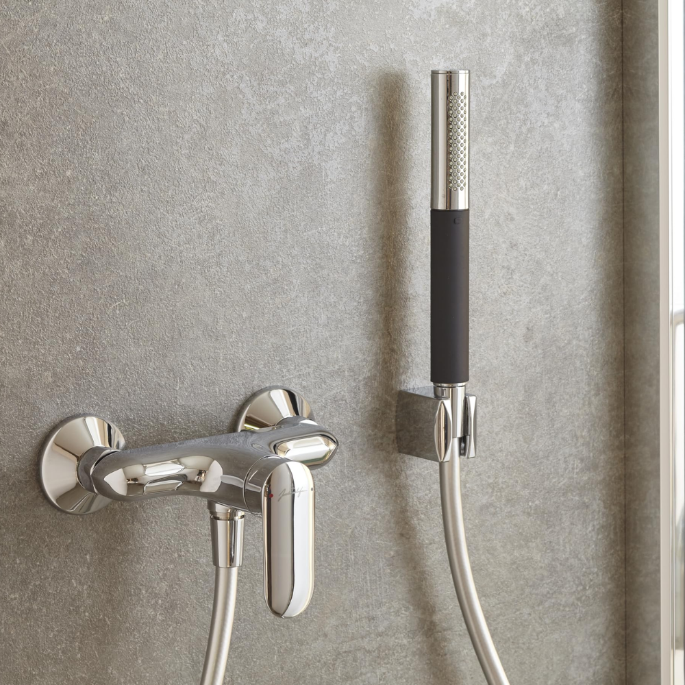 Pommeau de douche 2 jets JACOB DELAFON Shift Ellipse noir et chrome + flexible de douche lisse anti-torsion 160 cm Chrome