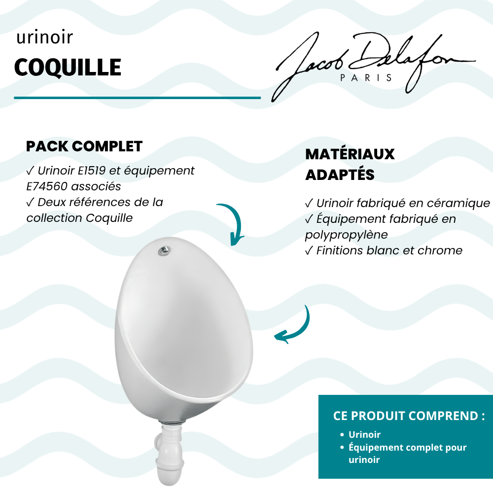 Urinoir coquille JACOB DELAFON avec équipement complet pour urinoir