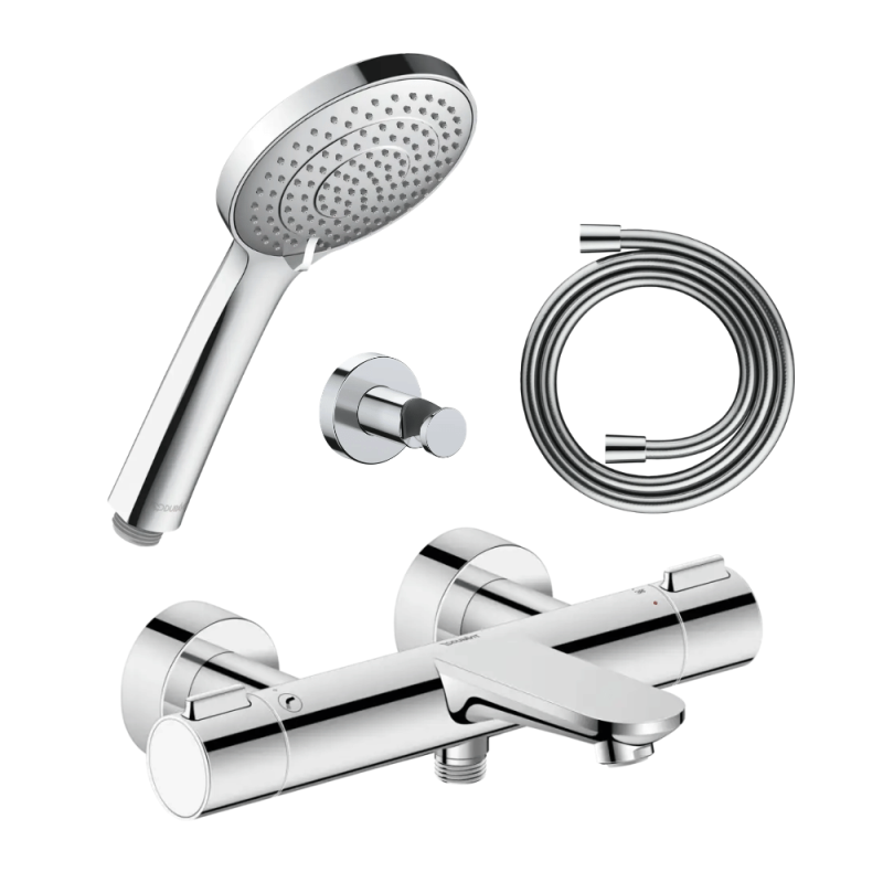 Pack mitigeur bain douche thermostatique DURAVIT Wave + pommeau Universal 3 jets + flexible 160 cm |Batinea
