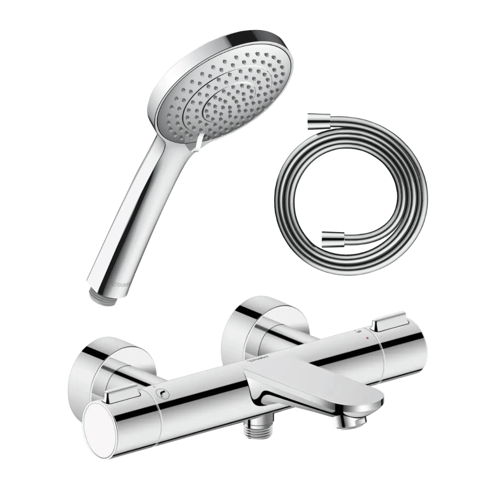 Pack mitigeur bain douche thermostatique DURAVIT Wave + pommeau Universal 3 jets + flexible 160 cm |Batinea