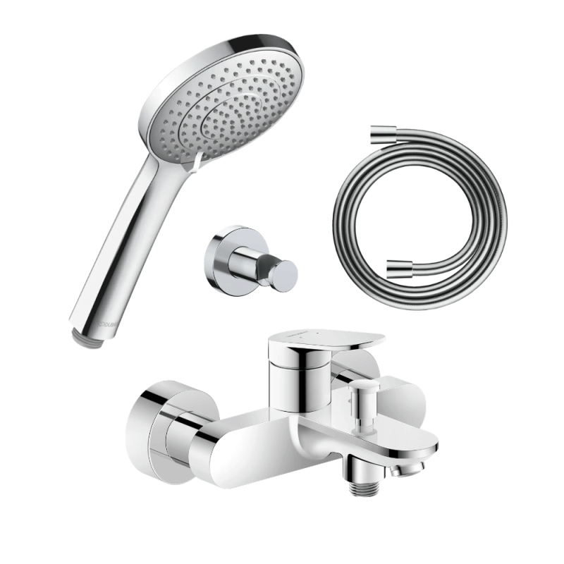 Pack mitigeur bain douche mécanique DURAVIT Wave + pommeau Universal 3 jets + flexible 160 cm |Batinea