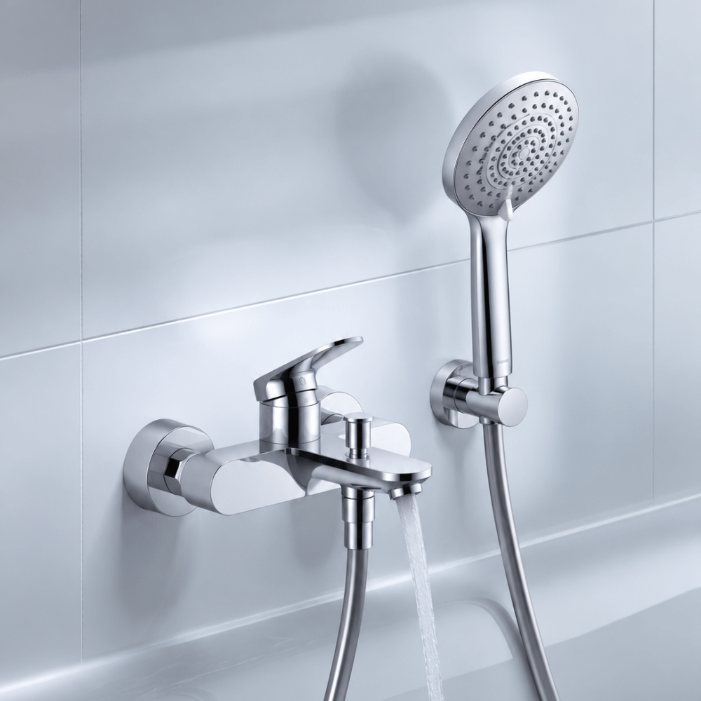 Pack mitigeur bain douche mécanique DURAVIT Wave + pommeau Universal 3 jets + flexible 160 cm |Batinea
