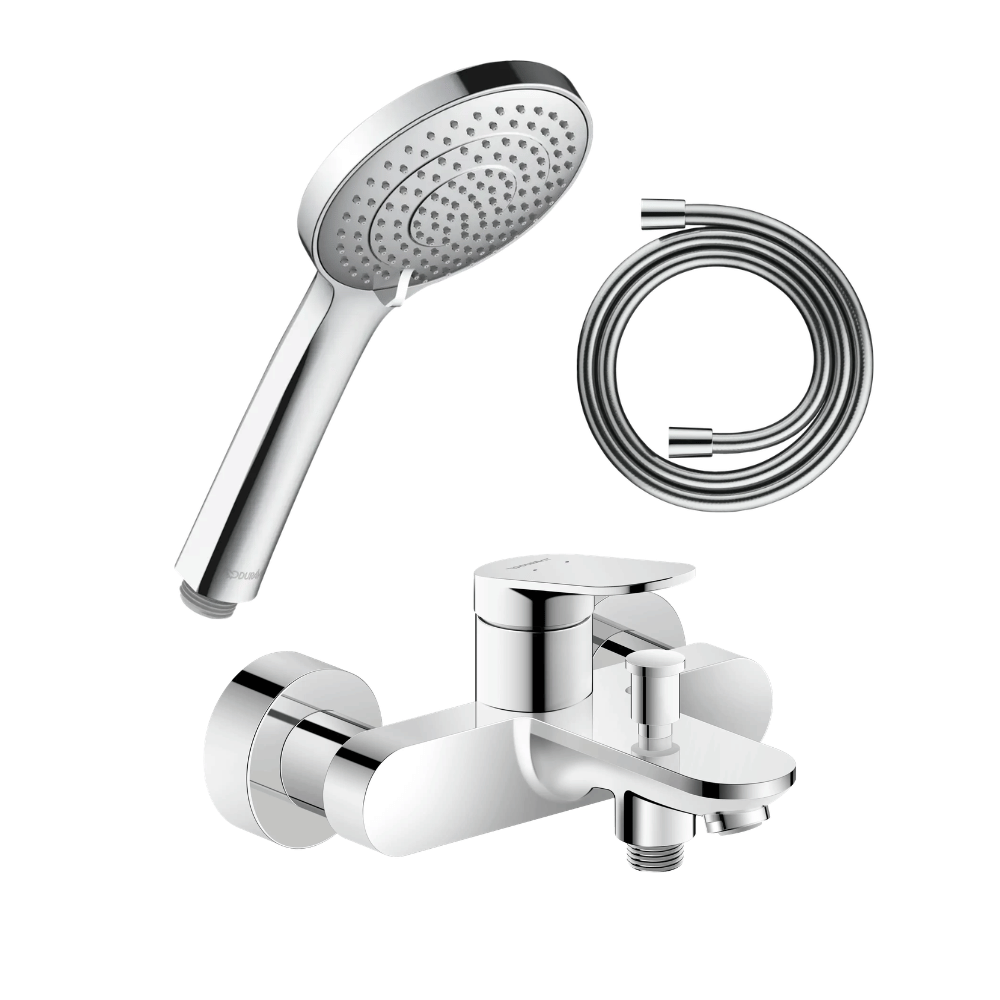 Pack mitigeur bain douche mécanique DURAVIT Wave + pommeau Universal 3 jets + flexible 160 cm |Batinea