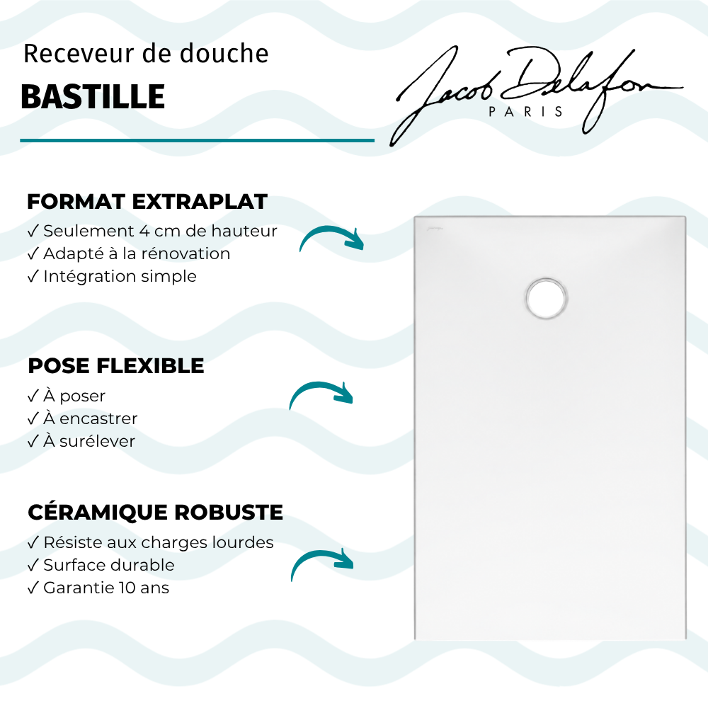 Receveur de douche antidérapant JACOB DELAFON Bastille céramique