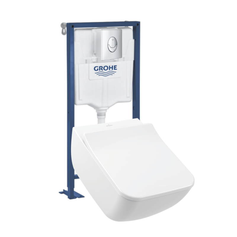 Pack WC suspendu sans bride VILLEROY & BOCH Venticello + bâti support GROHE + plaque chromée